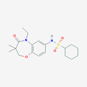 molecular formula C19H28N2O4S B2630060 N-(5-ethyl-3,3-dimethyl-4-oxo-2,3,4,5-tetrahydro-1,5-benzoxazepin-7-yl)cyclohexanesulfonamide CAS No. 922077-31-4