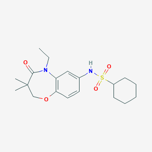 molecular formula C19H28N2O4S B2630060 N-(5-ethyl-3,3-dimethyl-4-oxo-2,3,4,5-tetrahydrobenzo[b][1,4]oxazepin-7-yl)cyclohexanesulfonamide CAS No. 922077-31-4
