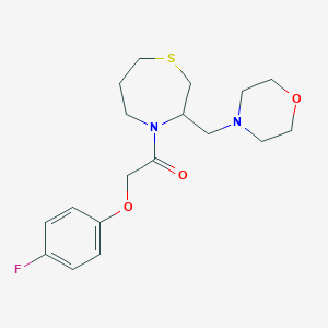 molecular formula C18H25FN2O3S B2630066 2-(4-Fluorophenoxy)-1-(3-(morpholinomethyl)-1,4-thiazepan-4-yl)ethanone CAS No. 1421459-07-5