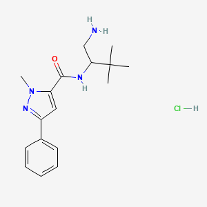 molecular formula C17H25ClN4O B2630068 N-(1-Amino-3,3-dimethylbutan-2-yl)-2-methyl-5-phenylpyrazole-3-carboxamide;hydrochloride CAS No. 2418667-38-4