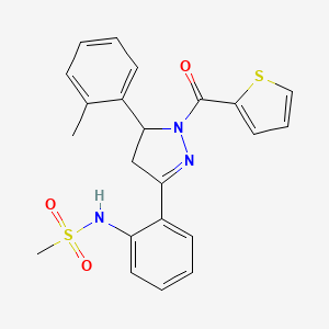 molecular formula C22H21N3O3S2 B2630126 N-(2-(1-(thiophene-2-carbonyl)-5-(o-tolyl)-4,5-dihydro-1H-pyrazol-3-yl)phenyl)methanesulfonamide CAS No. 923194-39-2