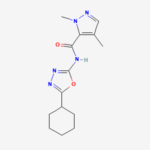 molecular formula C14H19N5O2 B2630131 N'-(5-环己基-1,3,4-噁二唑-2-基)-1,4-二甲基-1H-吡唑-5-甲酸酰胺 CAS No. 1206995-72-3