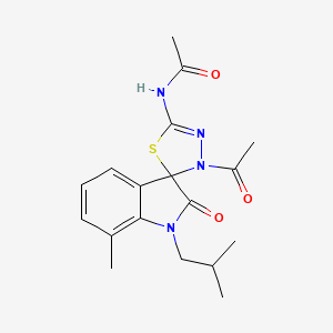 molecular formula C18H22N4O3S B2630153 N-[3'-acetyl-7-methyl-1-(2-methylpropyl)-2-oxo-1,2-dihydro-3'H-spiro[indole-3,2'-[1,3,4]thiadiazole]-5'-yl]acetamide CAS No. 905775-07-7
