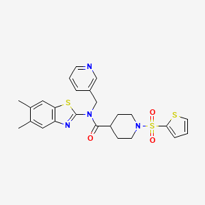 molecular formula C25H26N4O3S3 B2630165 N-(5,6-dimethyl-1,3-benzothiazol-2-yl)-N-[(pyridin-3-yl)methyl]-1-(thiophene-2-sulfonyl)piperidine-4-carboxamide CAS No. 922702-21-4