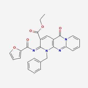 molecular formula C26H20N4O5 B2630176 ethyl 7-benzyl-6-(furan-2-carbonylimino)-2-oxo-1,7,9-triazatricyclo[8.4.0.03,8]tetradeca-3(8),4,9,11,13-pentaene-5-carboxylate CAS No. 534581-69-6