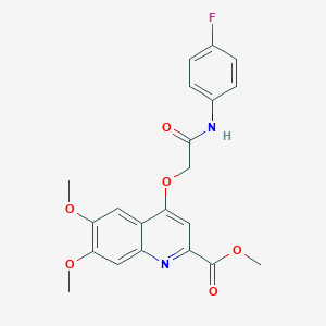 molecular formula C21H19FN2O6 B2630218 Methyl 4-{[(4-fluorophenyl)carbamoyl]methoxy}-6,7-dimethoxyquinoline-2-carboxylate CAS No. 1358418-64-0