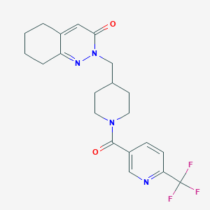 molecular formula C21H23F3N4O2 B2630222 2-({1-[6-(Trifluoromethyl)pyridine-3-carbonyl]piperidin-4-yl}methyl)-2,3,5,6,7,8-hexahydrocinnolin-3-one CAS No. 2097866-36-7