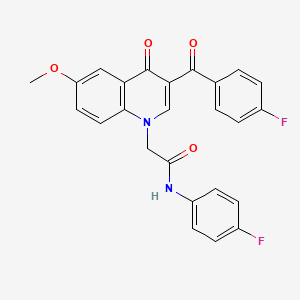 molecular formula C25H18F2N2O4 B2630230 2-[3-(4-fluorobenzoyl)-6-methoxy-4-oxo-1,4-dihydroquinolin-1-yl]-N-(4-fluorophenyl)acetamide CAS No. 866344-20-9