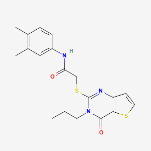 molecular formula C19H21N3O2S2 B2630293 N-(3,4-dimethylphenyl)-2-({4-oxo-3-propyl-3H,4H-thieno[3,2-d]pyrimidin-2-yl}sulfanyl)acetamide CAS No. 1252822-75-5