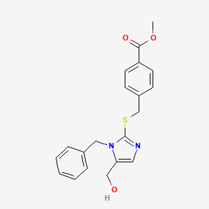 molecular formula C20H20N2O3S B2630305 methyl 4-(((1-benzyl-5-(hydroxymethyl)-1H-imidazol-2-yl)thio)methyl)benzoate CAS No. 855483-98-6
