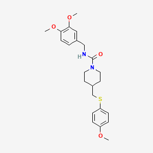molecular formula C23H30N2O4S B2630310 N-(3,4-dimethoxybenzyl)-4-(((4-methoxyphenyl)thio)methyl)piperidine-1-carboxamide CAS No. 1421469-61-5