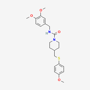 N-(3,4-dimethoxybenzyl)-4-(((4-methoxyphenyl)thio)methyl)piperidine-1-carboxamide
