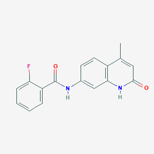 molecular formula C17H13FN2O2 B2630318 2-fluoro-N-(4-methyl-2-oxo-1,2-dihydroquinolin-7-yl)benzamide CAS No. 1251679-81-8