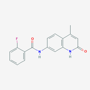 B2630318 2-fluoro-N-(4-methyl-2-oxo-1H-quinolin-7-yl)benzamide CAS No. 1251679-81-8