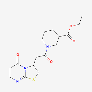 molecular formula C16H21N3O4S B2630327 ethyl 1-(2-(5-oxo-3,5-dihydro-2H-thiazolo[3,2-a]pyrimidin-3-yl)acetyl)piperidine-3-carboxylate CAS No. 946345-50-2