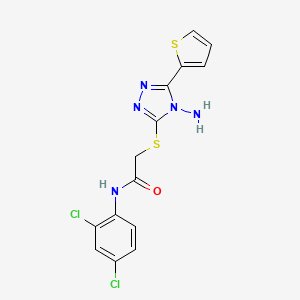 molecular formula C14H11Cl2N5OS2 B2630345 2-{[4-amino-5-(thiophen-2-yl)-4H-1,2,4-triazol-3-yl]sulfanyl}-N-(2,4-dichlorophenyl)acetamide CAS No. 898447-10-4