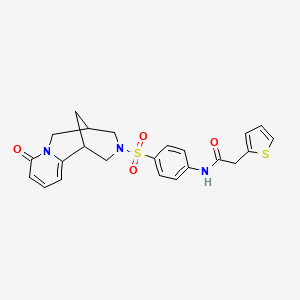 molecular formula C23H23N3O4S2 B2630354 N-(4-((8-oxo-5,6-dihydro-1H-1,5-methanopyrido[1,2-a][1,5]diazocin-3(2H,4H,8H)-yl)sulfonyl)phenyl)-2-(thiophen-2-yl)acetamide CAS No. 681270-07-5