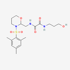 molecular formula C19H29N3O6S B2630357 N1-(3-hydroxypropyl)-N2-((3-(mesitylsulfonyl)-1,3-oxazinan-2-yl)methyl)oxalamide CAS No. 872975-89-8