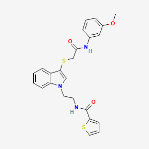 molecular formula C24H23N3O3S2 B2630358 N-(2-(3-((2-((3-methoxyphenyl)amino)-2-oxoethyl)thio)-1H-indol-1-yl)ethyl)thiophene-2-carboxamide CAS No. 862826-06-0
