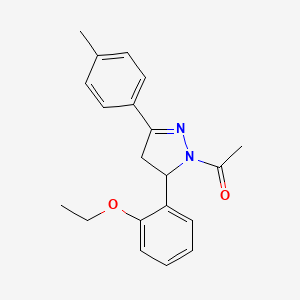 molecular formula C20H22N2O2 B2630364 1-[3-(2-Ethoxyphenyl)-5-(4-methylphenyl)-3,4-dihydropyrazol-2-yl]ethanone CAS No. 710985-93-6