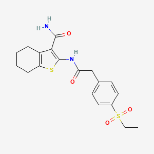 molecular formula C19H22N2O4S2 B2630366 2-(2-(4-(Ethylsulfonyl)phenyl)acetamido)-4,5,6,7-tetrahydrobenzo[b]thiophene-3-carboxamide CAS No. 919853-83-1
