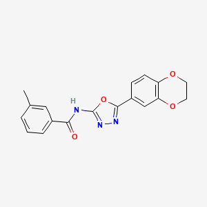 molecular formula C18H15N3O4 B2630381 N-(5-(2,3-dihydrobenzo[b][1,4]dioxin-6-yl)-1,3,4-oxadiazol-2-yl)-3-methylbenzamide CAS No. 862808-17-1