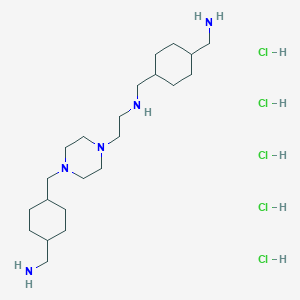 molecular formula C22H50Cl5N5 B2630382 N-[[4-(Aminomethyl)cyclohexyl]methyl]-2-[4-[[4-(aminomethyl)cyclohexyl]methyl]piperazin-1-yl]ethanamine;pentahydrochloride CAS No. 2309462-48-2