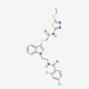 molecular formula C23H21Cl2N5O2S3 B2630435 2,4-dichloro-N-(2-{3-[({[5-(ethylsulfanyl)-1,3,4-thiadiazol-2-yl]carbamoyl}methyl)sulfanyl]-1H-indol-1-yl}ethyl)benzamide CAS No. 532975-62-5