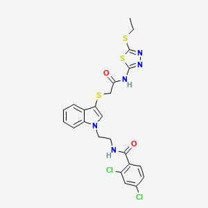 molecular formula C23H21Cl2N5O2S3 B2630435 2,4-dichloro-N-[2-[3-[2-[(5-ethylsulfanyl-1,3,4-thiadiazol-2-yl)amino]-2-oxoethyl]sulfanylindol-1-yl]ethyl]benzamide CAS No. 532975-62-5