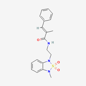 molecular formula C19H21N3O3S B2630436 (2E)-2-methyl-N-[2-(3-methyl-2,2-dioxo-1,3-dihydro-2lambda6,1,3-benzothiadiazol-1-yl)ethyl]-3-phenylprop-2-enamide CAS No. 2035018-99-4