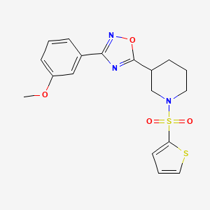 molecular formula C18H19N3O4S2 B2630440 3-(3-Methoxyphenyl)-5-(1-(thiophen-2-ylsulfonyl)piperidin-3-yl)-1,2,4-oxadiazole CAS No. 1115562-16-7