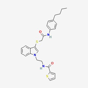 molecular formula C27H29N3O2S2 B2630473 N-{2-[3-({[(4-butylphenyl)carbamoyl]methyl}sulfanyl)-1H-indol-1-yl]ethyl}thiophene-2-carboxamide CAS No. 851715-11-2