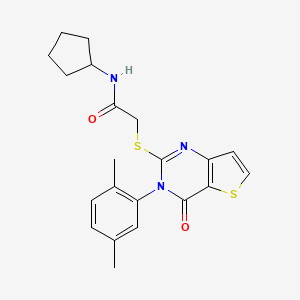 molecular formula C21H23N3O2S2 B2630543 N-cyclopentyl-2-{[3-(2,5-dimethylphenyl)-4-oxo-3,4-dihydrothieno[3,2-d]pyrimidin-2-yl]sulfanyl}acetamide CAS No. 1291844-97-7
