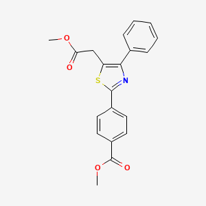 molecular formula C20H17NO4S B2630568 Methyl 4-[5-(2-methoxy-2-oxoethyl)-4-phenyl-1,3-thiazol-2-yl]benzoate CAS No. 861209-65-6
