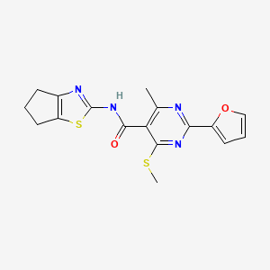 molecular formula C17H16N4O2S2 B2630580 N-{4H,5H,6H-cyclopenta[d][1,3]thiazol-2-yl}-2-(furan-2-yl)-4-methyl-6-(methylsulfanyl)pyrimidine-5-carboxamide CAS No. 1797146-08-7