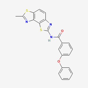 molecular formula C22H15N3O2S2 B2630593 N-{11-methyl-3,10-dithia-5,12-diazatricyclo[7.3.0.0^{2,6}]dodeca-1(9),2(6),4,7,11-pentaen-4-yl}-3-phenoxybenzamide CAS No. 361171-24-6