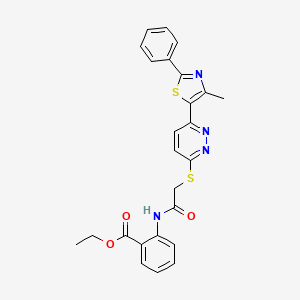 molecular formula C25H22N4O3S2 B2630648 ETHYL 2-(2-{[6-(4-METHYL-2-PHENYL-1,3-THIAZOL-5-YL)PYRIDAZIN-3-YL]SULFANYL}ACETAMIDO)BENZOATE CAS No. 892416-08-9