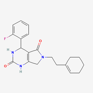 molecular formula C20H22FN3O2 B2630673 6-(2-(cyclohex-1-en-1-yl)ethyl)-4-(2-fluorophenyl)-3,4,6,7-tetrahydro-1H-pyrrolo[3,4-d]pyrimidine-2,5-dione CAS No. 946270-76-4