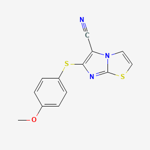 molecular formula C13H9N3OS2 B2630683 6-[(4-Methoxyphenyl)sulfanyl]imidazo[2,1-b][1,3]thiazole-5-carbonitrile CAS No. 320417-48-9