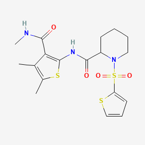 molecular formula C18H23N3O4S3 B2630690 N-(4,5-dimethyl-3-(methylcarbamoyl)thiophen-2-yl)-1-(thiophen-2-ylsulfonyl)piperidine-2-carboxamide CAS No. 1049833-69-3