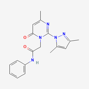 molecular formula C18H19N5O2 B2630693 2-[2-(3,5-dimethyl-1H-pyrazol-1-yl)-4-methyl-6-oxo-1,6-dihydropyrimidin-1-yl]-N-phenylacetamide CAS No. 1001797-93-8