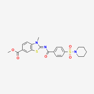 molecular formula C22H23N3O5S2 B2630699 methyl (2E)-3-methyl-2-{[4-(piperidine-1-sulfonyl)benzoyl]imino}-2,3-dihydro-1,3-benzothiazole-6-carboxylate CAS No. 850909-12-5