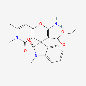 molecular formula C21H21N3O5 B2630732 Ethyl 2'-amino-1,6',7'-trimethyl-2,5'-dioxo-1,2,5',6'-tetrahydrospiro[indole-3,4'-pyrano[3,2-c]pyridine]-3'-carboxylate CAS No. 873571-68-7