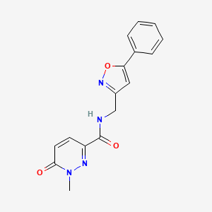 molecular formula C16H14N4O3 B2630745 1-methyl-6-oxo-N-((5-phenylisoxazol-3-yl)methyl)-1,6-dihydropyridazine-3-carboxamide CAS No. 1209279-12-8