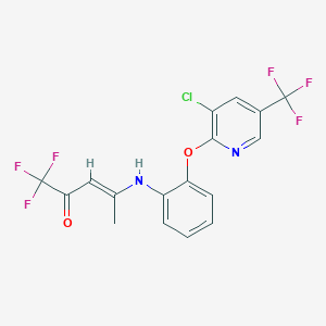 molecular formula C17H11ClF6N2O2 B2630759 (3E)-4-[(2-{[3-chloro-5-(trifluoromethyl)pyridin-2-yl]oxy}phenyl)amino]-1,1,1-trifluoropent-3-en-2-one CAS No. 338402-18-9