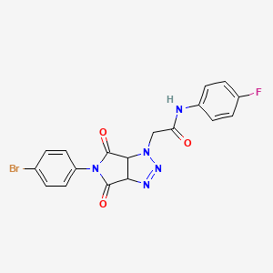 molecular formula C18H13BrFN5O3 B2630769 2-[5-(4-bromophenyl)-4,6-dioxo-1H,3aH,4H,5H,6H,6aH-pyrrolo[3,4-d][1,2,3]triazol-1-yl]-N-(4-fluorophenyl)acetamide CAS No. 1052611-22-9