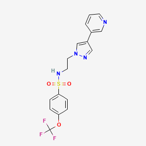 molecular formula C17H15F3N4O3S B2630775 N-{2-[4-(pyridin-3-yl)-1H-pyrazol-1-yl]ethyl}-4-(trifluoromethoxy)benzene-1-sulfonamide CAS No. 2097856-94-3