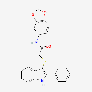 molecular formula C23H18N2O3S B2630831 N-(2H-1,3-benzodioxol-5-yl)-2-[(2-phenyl-1H-indol-3-yl)sulfanyl]acetamide CAS No. 536702-74-6