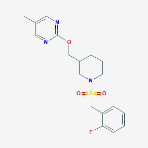 molecular formula C18H22FN3O3S B2630838 2-({1-[(2-Fluorophenyl)methanesulfonyl]piperidin-3-yl}methoxy)-5-methylpyrimidine CAS No. 2379947-85-8