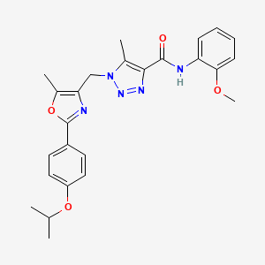 molecular formula C25H27N5O4 B2630908 N-(2-methoxyphenyl)-5-methyl-1-({5-methyl-2-[4-(propan-2-yloxy)phenyl]-1,3-oxazol-4-yl}methyl)-1H-1,2,3-triazole-4-carboxamide CAS No. 946371-58-0
